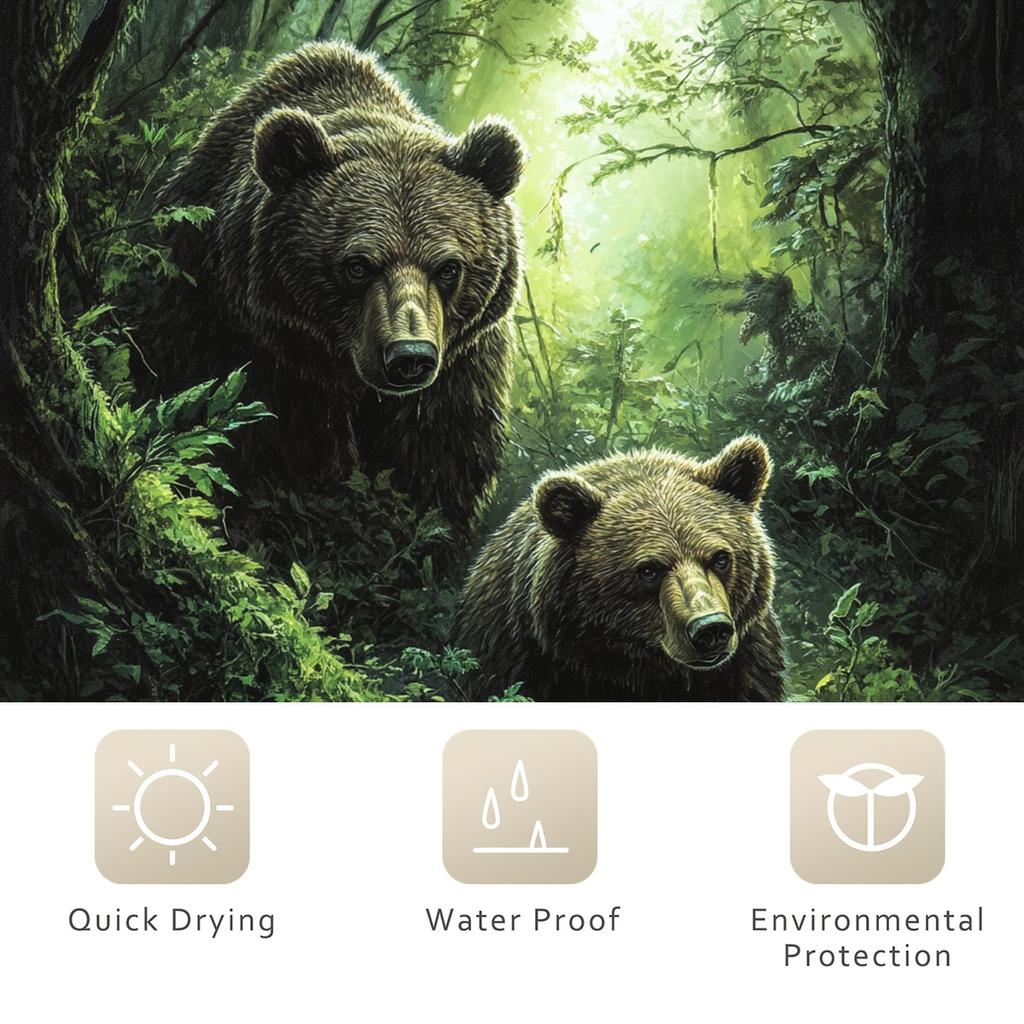 1 Bamboo Forest Bear Shower Curtain - Polyester, Machine Washable, With Hooks, Realistic Brown Bear And Lush Greenplants Pattern