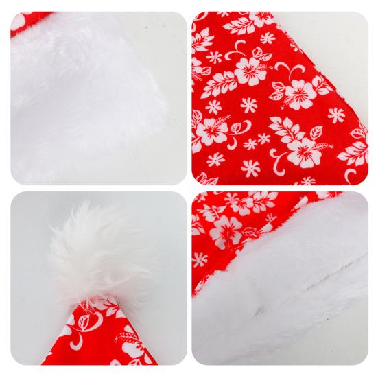 Adults Kids Christmas Hat Santa Claus Hat Flower Pattern Red White Xmas Hat for Merry Christmas New Year Party Festival Costume Accessory