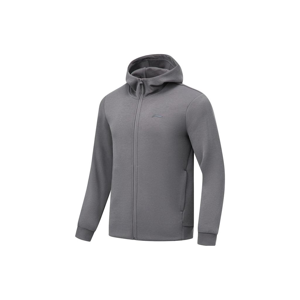 Li Ning Fitness Series Solid Color Hooded Cardigan Warm Sweatshirt Men sweatshirt Smoke-Gray AWDT797-3