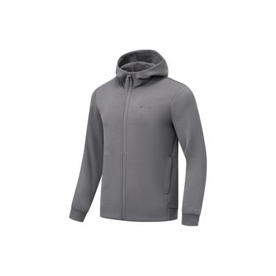 Li Ning Fitness Series Solid Color Hooded Cardigan Warm Sweatshirt Men Sweatshirt Smoke-Gray AWDT797-3