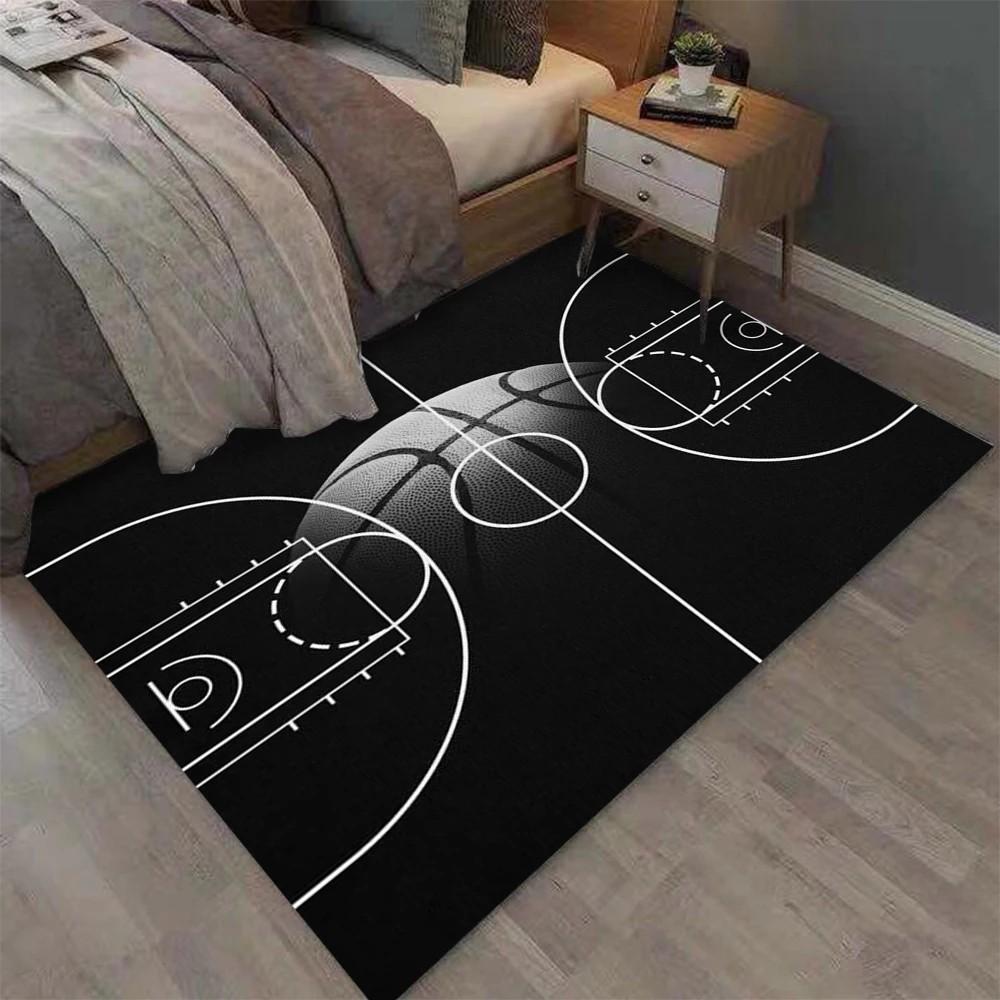 Tappeto con Stampa Campo da Basket Tappeto Antiscivolo per Stanza dei Bambini Camera da Letto Decorazione Sportiva per la Casa