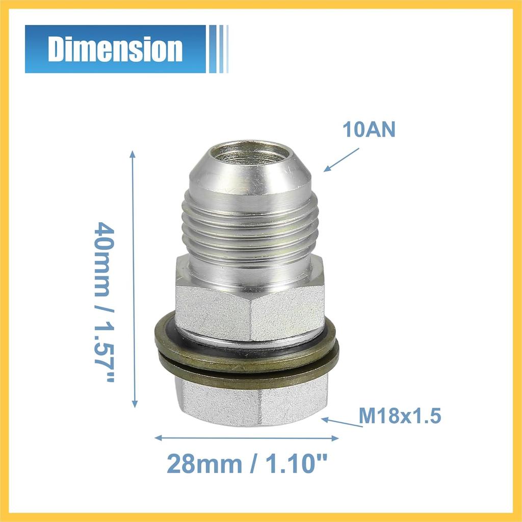 10AN-M18x1.5 Turbo Oil Pan Return Drain Plug Adapter Oil Pan Return Drain Plug Fit W/Bolt Sea O-Ring Rust Resistance Metal Steel Bolt on Type Silver