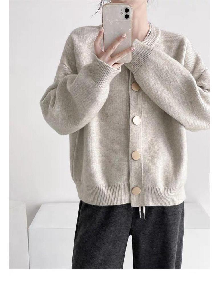 Design-Sense Einfarbiger Strickcardigan - Lockerer Rundhalsausschnitt, Einreiher, Vielseitig für Herbst/Winter 2024