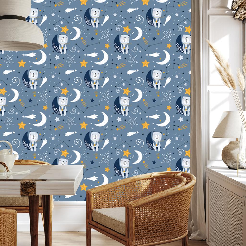 Stars, moons and sleeping teddy bears wallpaper for living room and bedroom 50x1000