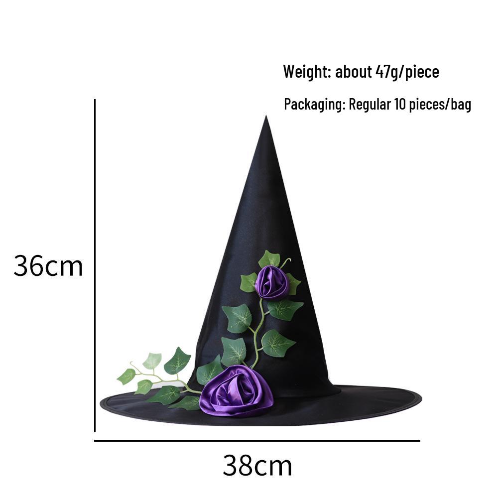 Halloween Witch Hat with Mesh, Rose, Feather, Pumpkin, and Star Design
