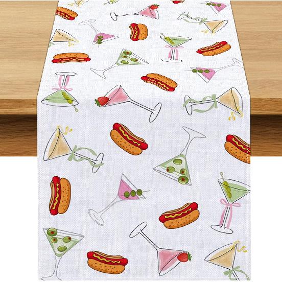 Weenies and Tinis Table Runner Hot Dog Martini Party Decoration Birthday Bachelorette Dining Room Home Kitchen Table Decor (13  x 72 ) 13  x 72