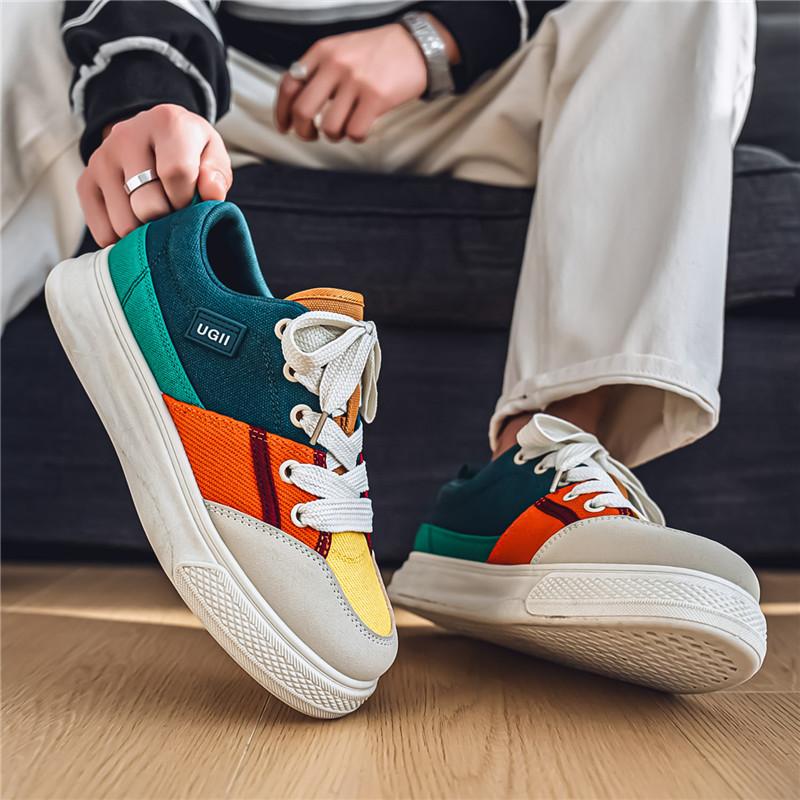 Men's Casual Canvas Sneakers Breathable Low-Top Lace-Up Shoes Non-Slip PVC Sole Fashion Color Block Design for Casual Attire