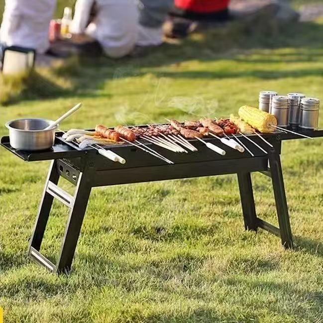 Portable Outdoor Folding Charcoal BBQ Grill with Skewer Rack for Camping