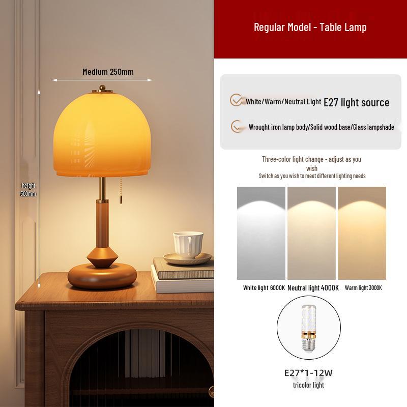 

Vintage French Solid Wood Table Lamp with Fabric Shade for Bedroom or Living Room