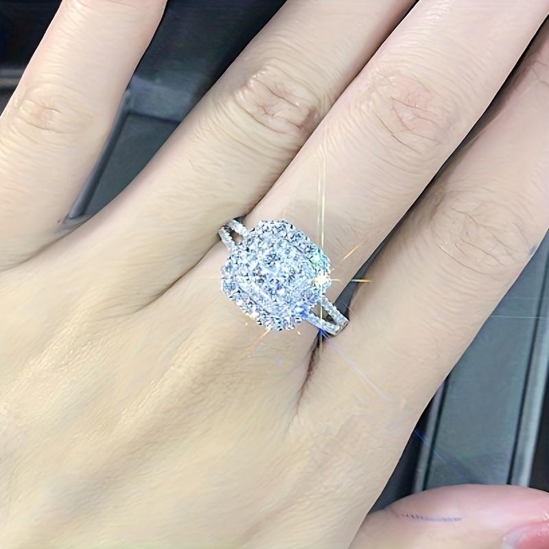 1pc Princess Square Cubic Zirconia Ring Women's Engagement Wedding Ring For Brides Evening Party Decor