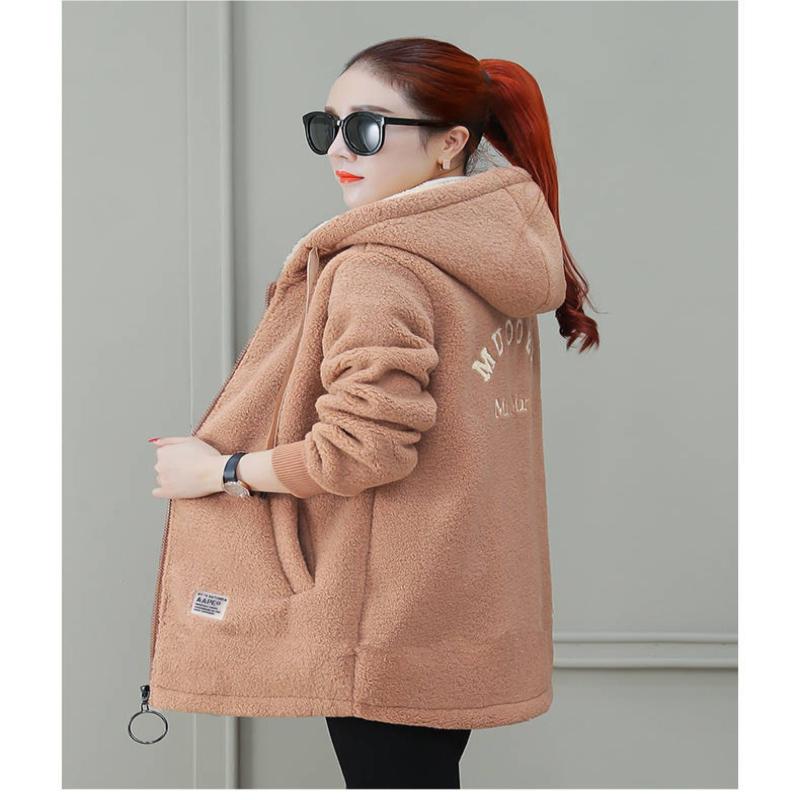 Imitations-Sherpa-Jacke für Damen, Verdickter Samt, Mittellang, Herbst und Winter Neu Koreanischer Stil Lockerer Cardigan Top