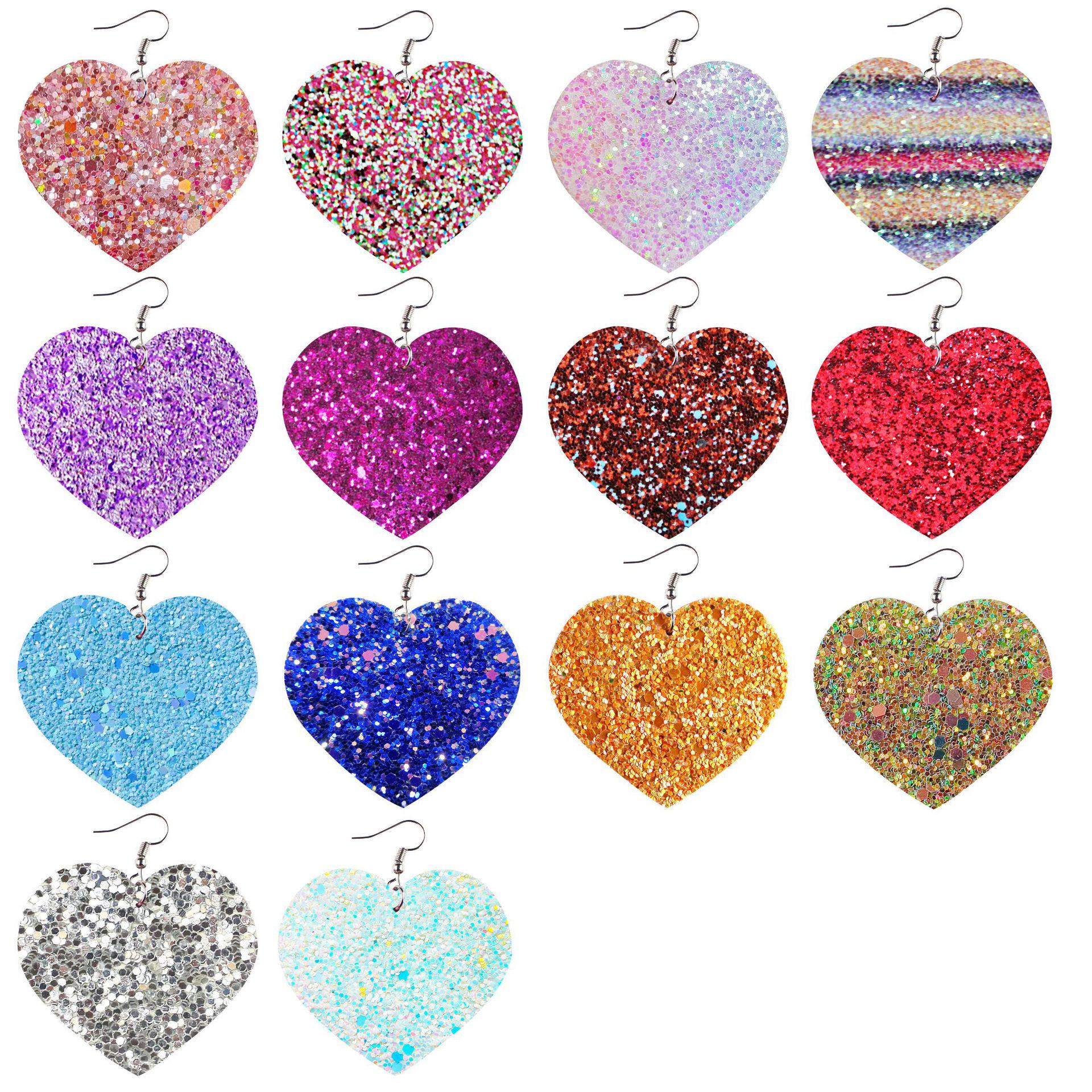 

Heart-Shaped Glitter Leather Dangle Earrings - Valentine s Day Mood