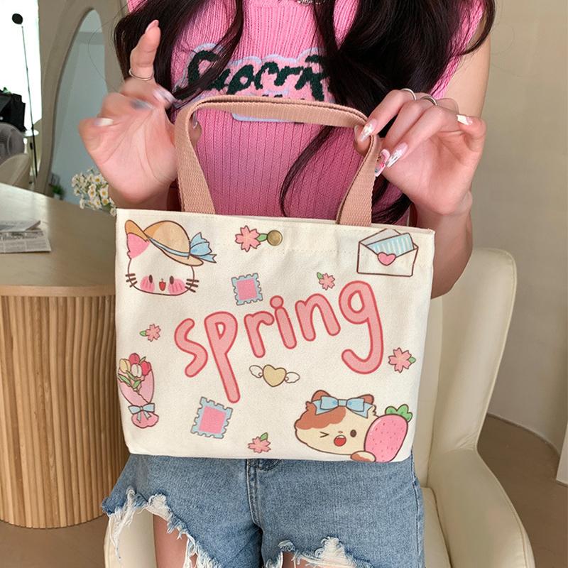 Canvas Tote Bag Cute Storage Bag Large Capacity Mini Handbags Portable Cartoon Print Lunch Bag