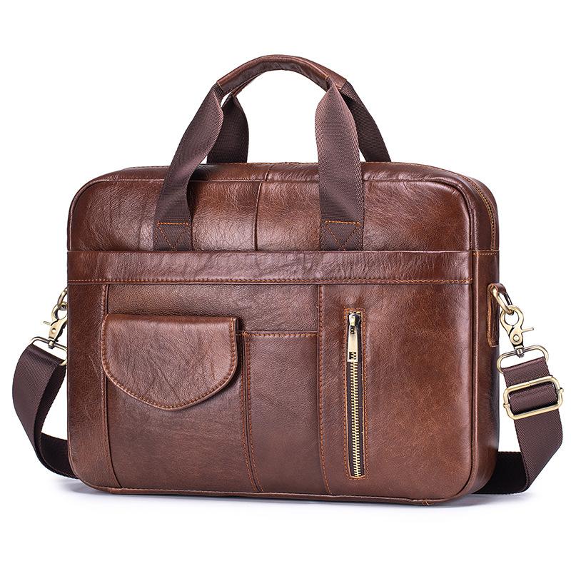 Men's Briefcase, Cowhide Men's Official Briefcase, Hand-held, Single-shoulder Computer Bag