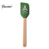 Decorative Holiday Baking Utensils Silicone Spatula with Wooden Handle, Christmas Tree/Snowman/Santa Claus/Elk Pattern for Decor, Heat Resistant