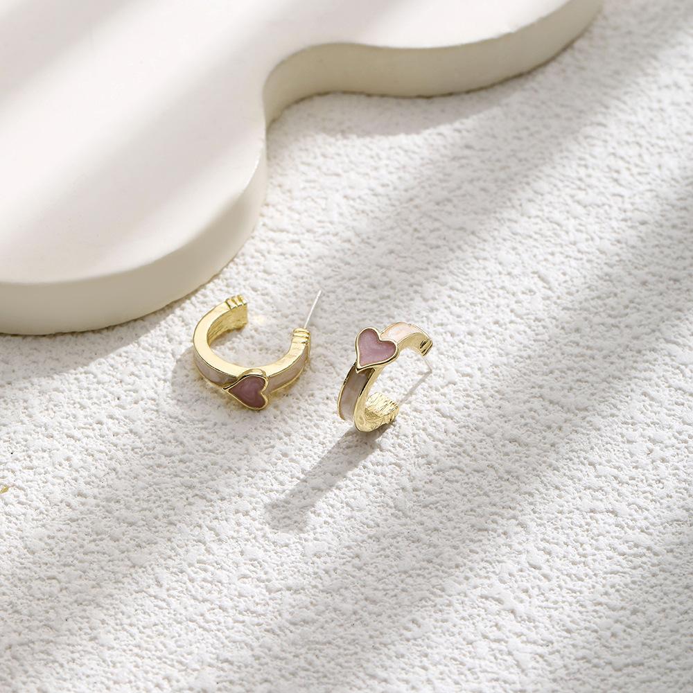 Delicate And Small Love C-Shaped Earrings, Premium Sweet Daily Stud Earrings, Pink Super Fairy French Earrings.