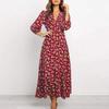 Boho Floral Maxi Dress Elegant Style Long Sleeve High Waist Loose Casual Beach Dress for Women Bohemian Printed