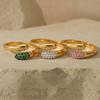 Simple Green & White Rhinestone Tri-Color Open Ring: 18K Gold-Plated Stainless Steel, European & American Style.
