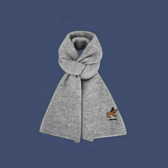Japanese-Style Women's Knitted Scarf - Puppy Embroidery, Korean College Style, Warm Winter Neck Warmer