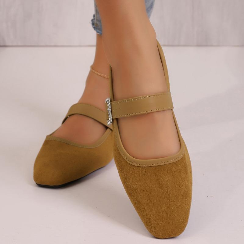 Women's Retro Suede Elegant Square Toe Pumps Flat Heel Single Shoes Women's Fall One Line Strap Low Heel Mary Jane Shoes