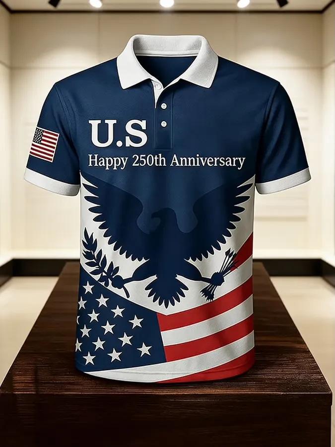 2026 New Men's American Flag 3D Printed Polo Shirt Summer Casual Short Sleeve Lapel Business Sports Top