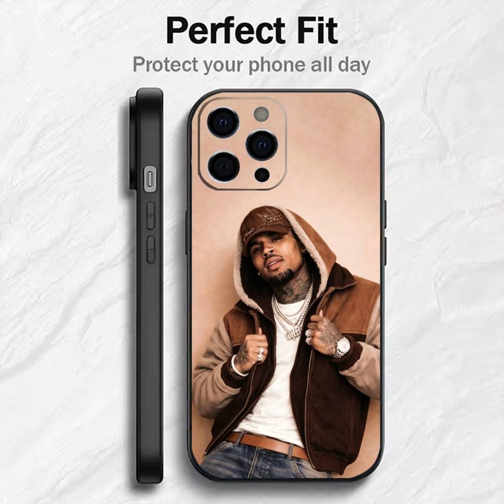 RxB CB-C-Chris BrownS Phone Case For iPhone17,16,15,14,13,12 Plus,Max Soft Silicone Black Cover