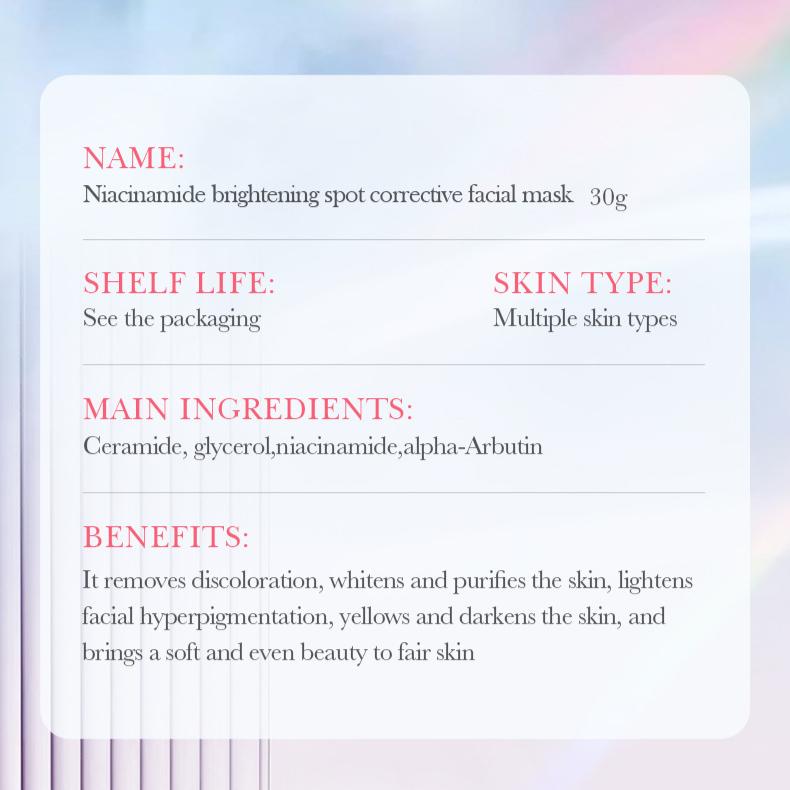 Maschera schiarente e anti-lentiggini alla niacinamide 30 g Maschera riparatrice e idratante