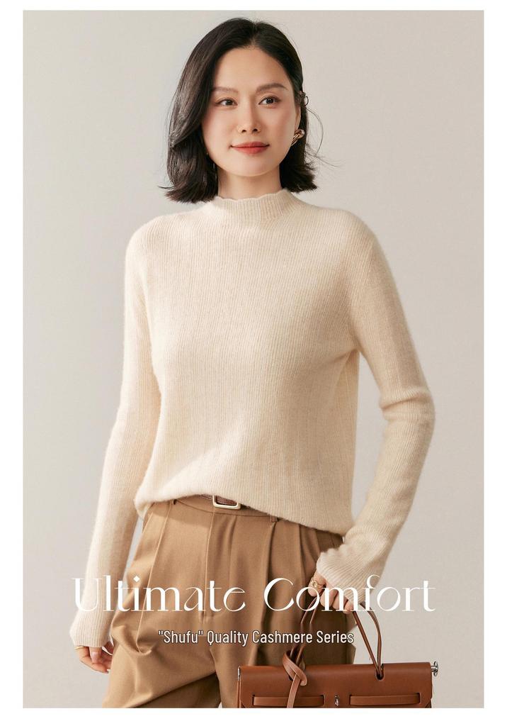 Women's Cashmere Sweater - Autumn/Winter, Half-High Neck, Thin Fit, Long Sleeve Pullover, Fashion Base Layer.