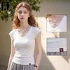 CHOCOOLATEit Women's Slim Fit V-Neck Frilled Short Sleeve T-Shirt