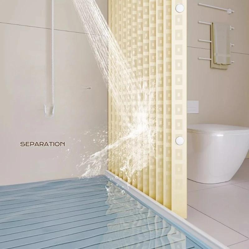Unsichtbarer Badezimmer Klapp-Duschvorhang Ohne Bohren Plane Toiletten-Trennwand Bad Dusche Trocken- und Nass-Trennung Ohne Stange