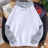 Women Casual Solid Long Sleeve Splited Patchwork Hoodie Sweatshirt Pullover Top