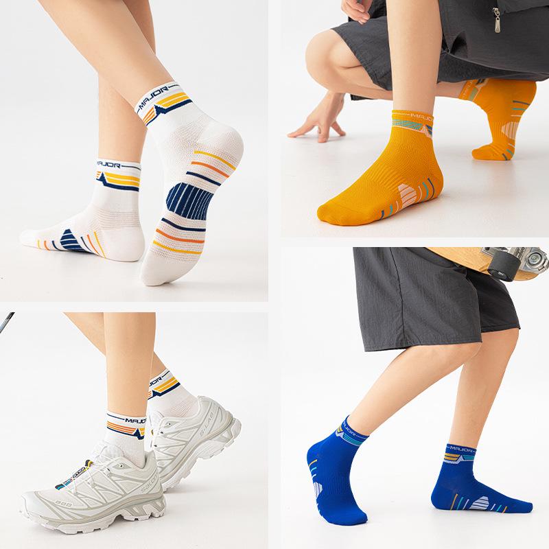 Men's Breathable Odor-Resistant Mid-Calf Cotton Socks - Versatile Casual Sports Wear for Spring and Summer