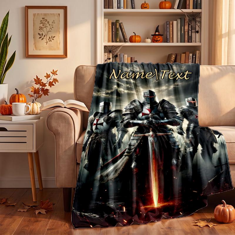 Medieval Knight Custom Flannel Blankets Soft Warm Cozy Throws for Home Decor Holiday Gifts
