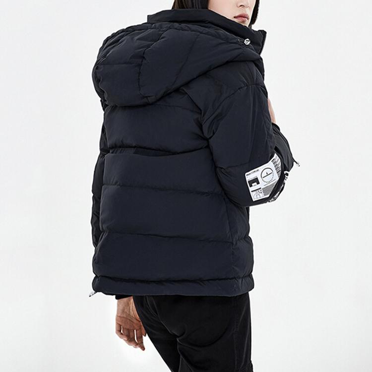 Li Ning Badfive Basketball Series Loose Short Hooded Warm Down Jacket Winter Women Jackets Standard-Black AYMP052-3