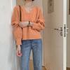 Knitted Heart Pattern Women Sweater Sweet Loose Short Pull Pullover Simple Casual Style V-neck Long Sleeve Top Korean Fashion