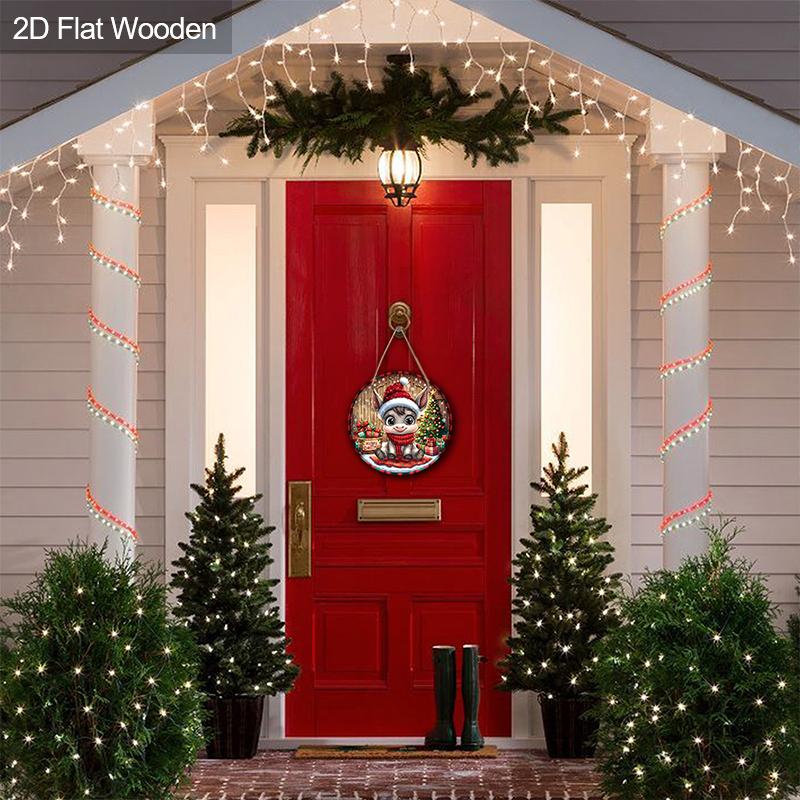 Wooden Christmas Sign with Adorable Little Donkey Pattern - Navidad Round Sign for Front Door, Wall Hanging Decor - Ideal Christmas Gift