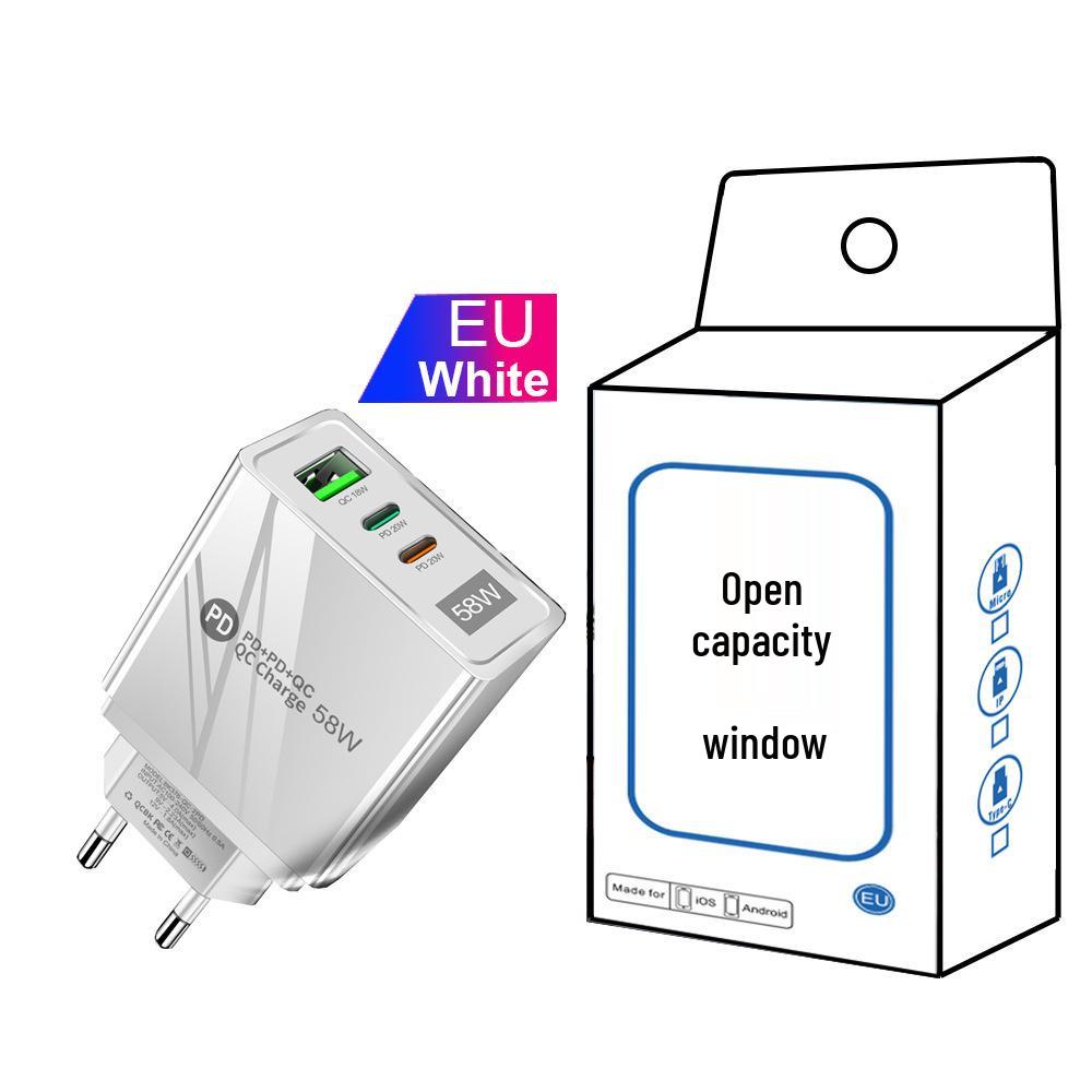 58W Dual Fast Charger: 2PD+QC3.0 for EU/US/UK/KR/AU