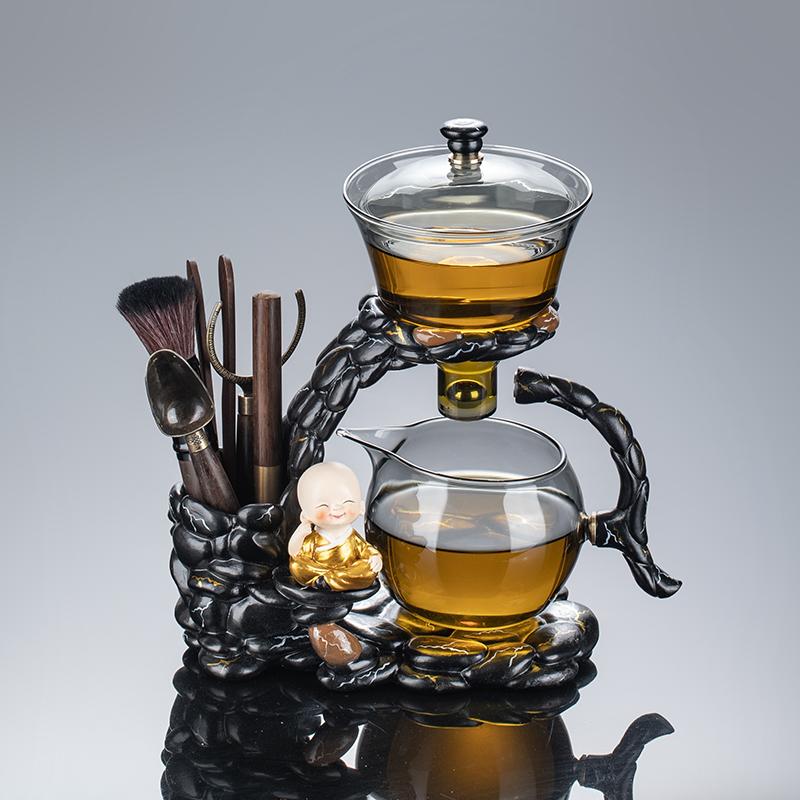 Magnetic lazy tea set 1 set - automatic little monk glass teapot, tea cup, tea can, tea tray Chinese Kung Fu tea set