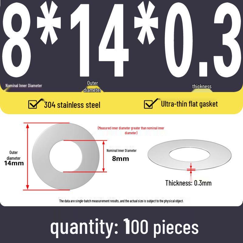 Plochá podložka z nerezové oceli 304 pro nastavení vůle hřídele (0,1/0,2/0,3 mm)