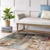 Modern Abstract Watercolor Area Rug Teal Orange Mix Distressed Texture Non Slip Washable Large Living Room Sofa Carpet