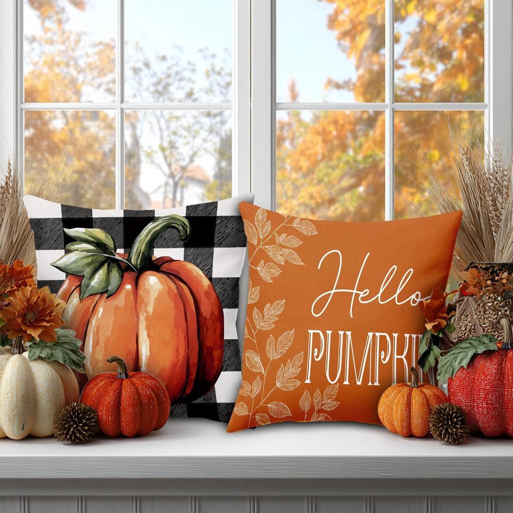 Herbst Kissenbezüge Sofakissenbezüge, Thanksgiving Kürbis Blätter Dekorationen für Sofa Zuhause Veranda