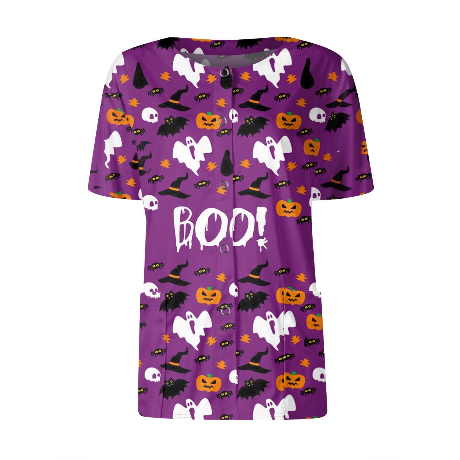 

Женские карманы с короткими рукавами и рисунком, воротник-стойка с рабочим принтом, однобортная защитная одежда, куртка-кардиган, топ L фиолетовый