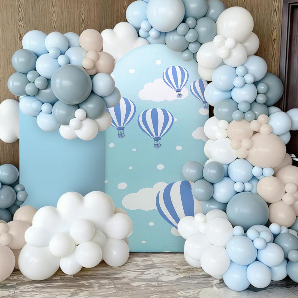 3.28ftx6.56ft Blue Hot Balloons Arch Stand Covers for Parties Supplies Sky Clouds Arched Stretchy Fabric Cover  Birthday Party