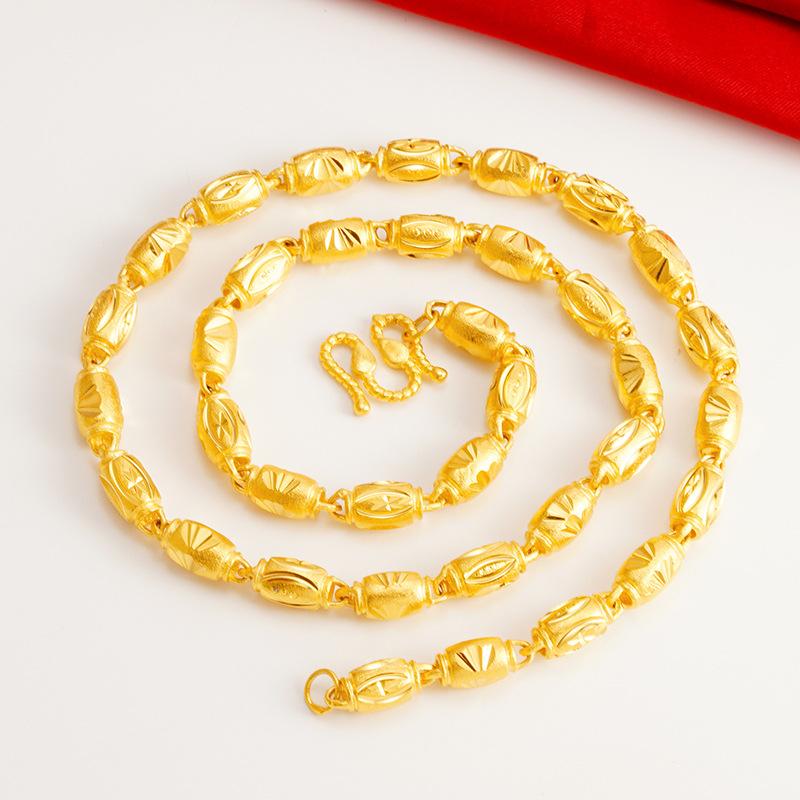 Fashionable Copper-plated Gold Solid Olive Necklace for Men Sand Gold Necklace Accessories Gift