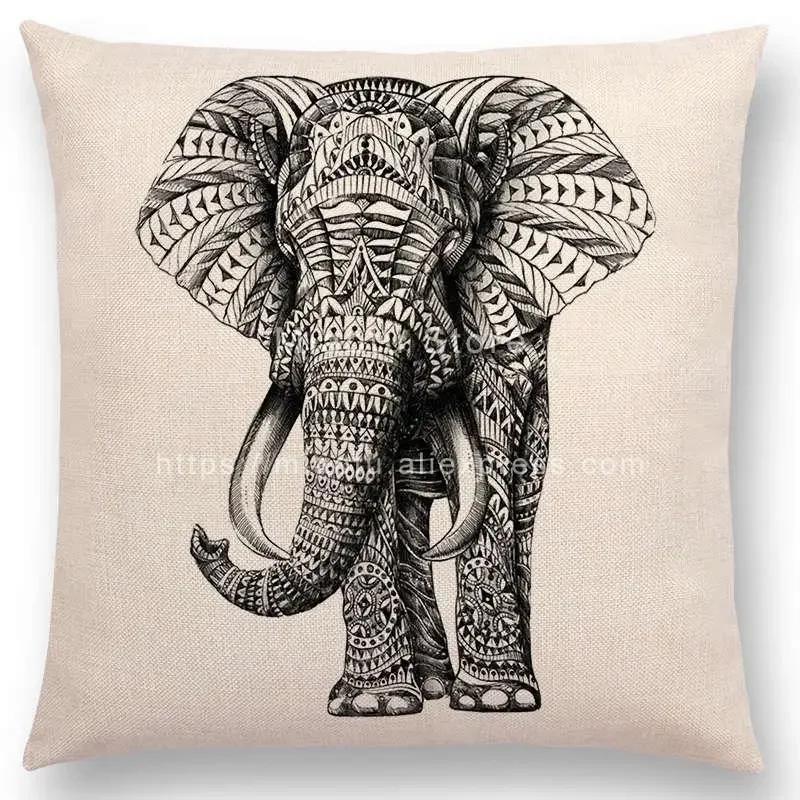 New Ornate Brave Animals Totems Free Beast Faith Tattoo Prints Cushion Cover Sofa Throw Pillow Case Owl Elephant Shark Bear