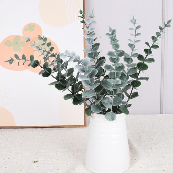 24Pcs Artificial Leaves Realistic Care Easy Simulated Plastic 38cm Eucalyptus Green Plant Branch
