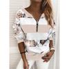 2021 Spring & Autumn Women's Striped Zipper T-shirt - Digital Print Casual Top