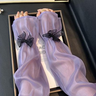 1 Pair Ice Silk Arm Sleeves With Butterfly Bow Decoration Cooling Sun Protection Lightweight Arm Sleeve For Women Ins Style