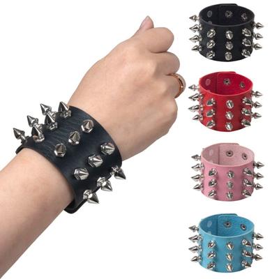 Adjustable Pu Leather Studded Bracelet Punk Cuff Bangle Fashion Black Wristband