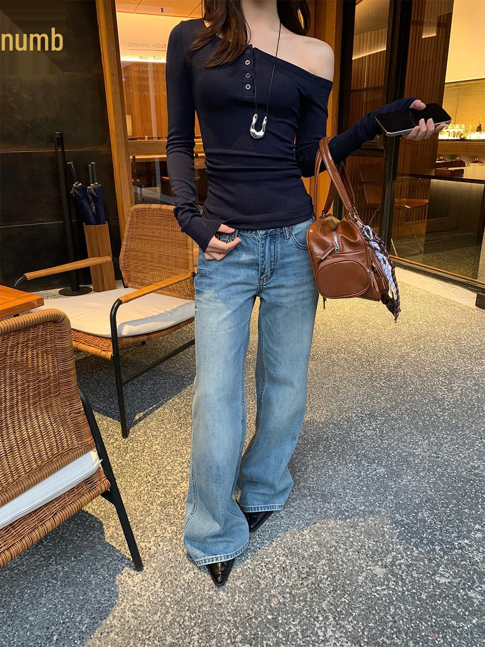 

Yuyi Spring 2025 Women s Retro Tie-Dye Straight-Leg Jeans - Style CY1103 XL (Up to 65 kg) синий